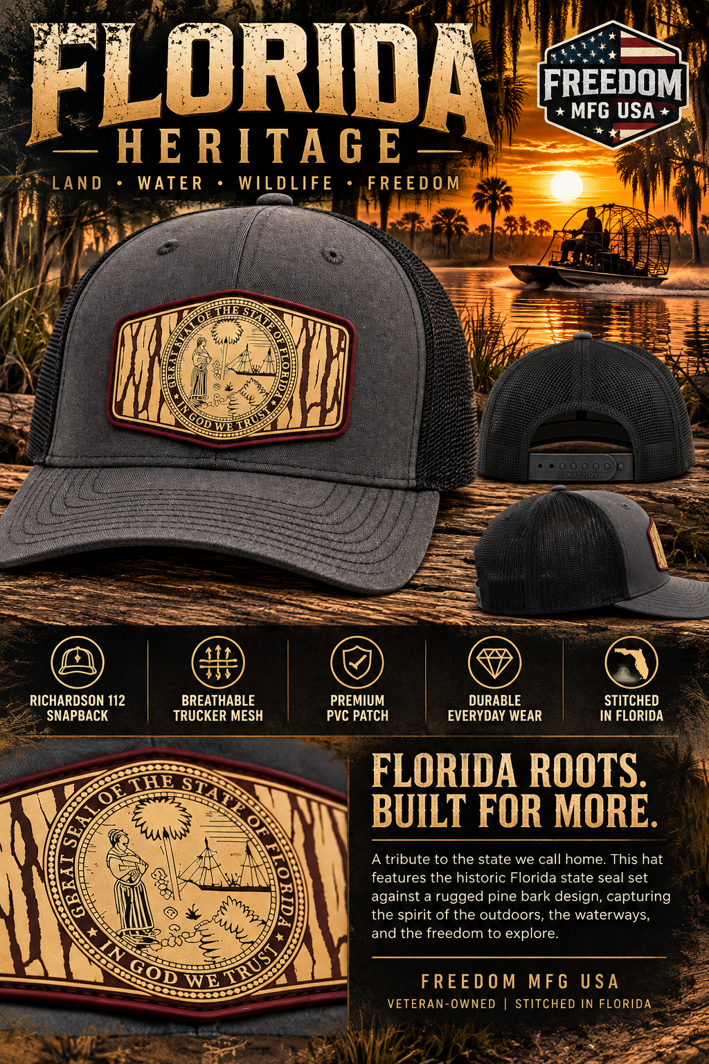 Florida State Heritage – Pine Bark Bottomland PVC Patch Hat